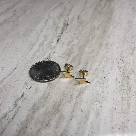 Stainless Steel Gold Lightning Bolt Earrings - Picture 13 of 15